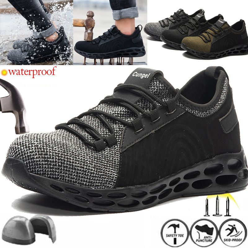 New Waterproof Breathable Desert S1P High Cut Safety Shoes Work Boot Footwear Steel Toe Oil Resist Anti-slip ( Denim Blue )