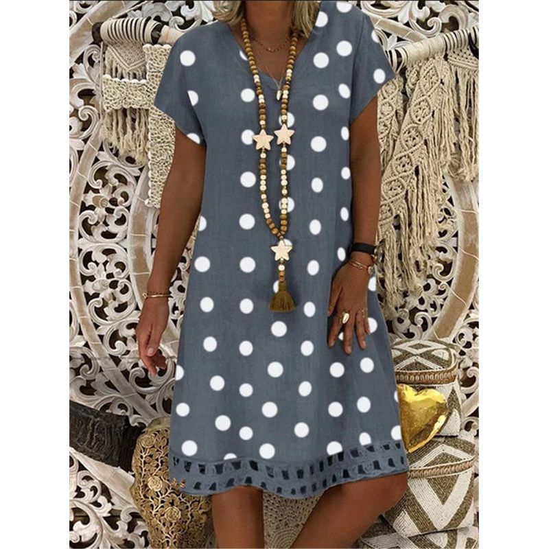plus size 5xl DOT cotton linen women dresses casual loose lady linen dress summer women linen clothes brand hot design