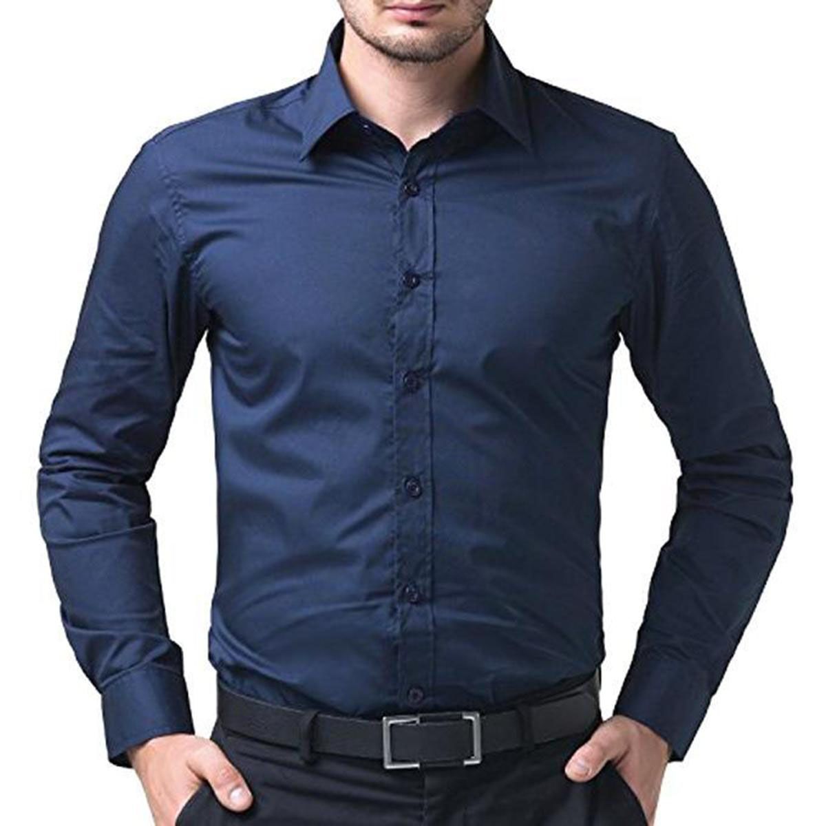 Navy Blue Cotton Slim Fit Shirt for Men