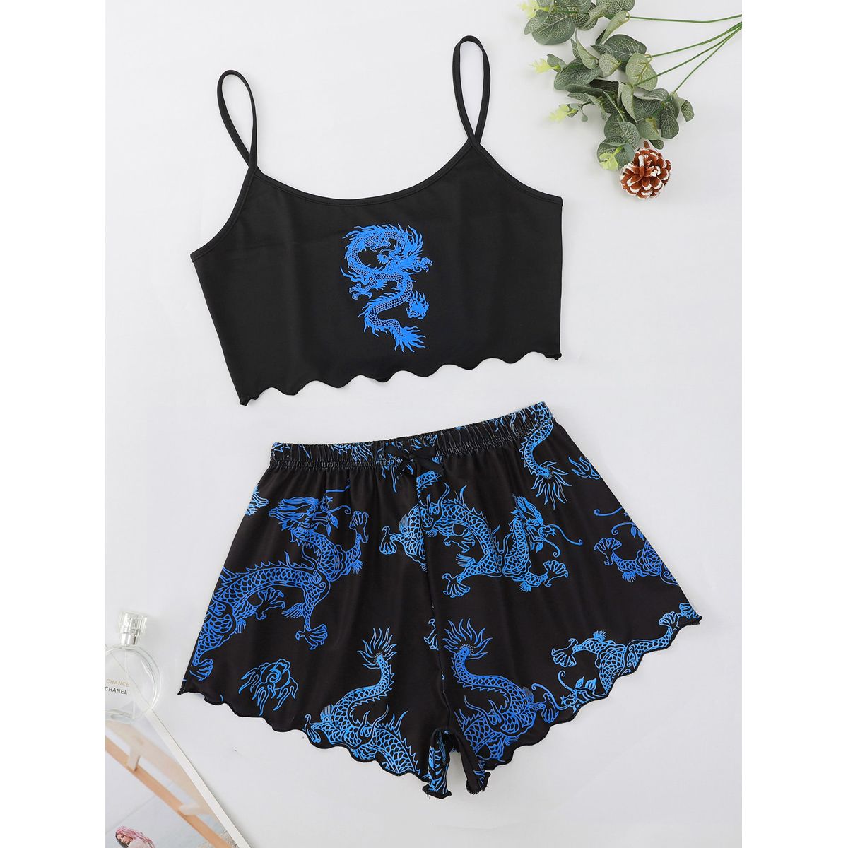 Style Lady’s Summer Chinese dragon Print Camisole With Shorts Pajama Set Comfortable Home Wear Sleepwear Underwear