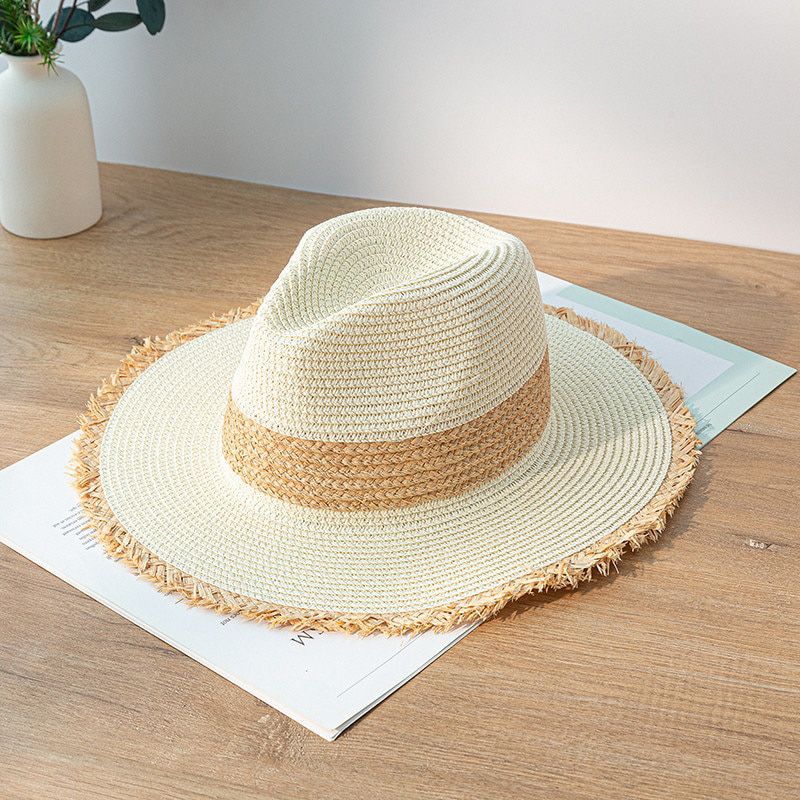 Ladies Summer Hat Retro Color Matching Straw Hat Sunscreen Sun Visor Jazz Top Hat Big Brim Vacation Beach Sun Hat Ladies Hat