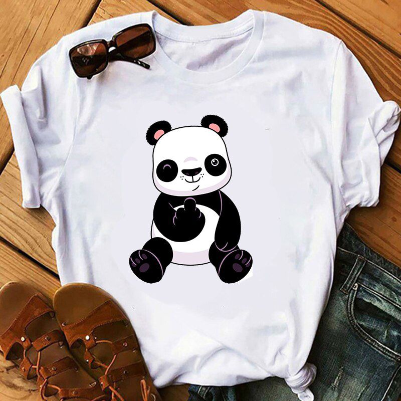 Middle Finger Cartoon Printing Women Tshirt Streetwear Casual Short Sleeve Tops Tees Girl Gift tshirt Female O-neck Clothes