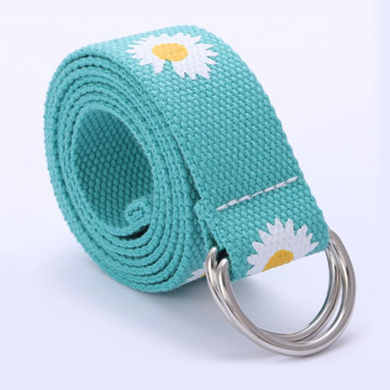 Loldeal New Women's Belt Double-ring Buckle Small Daisy Printed Canvas Casual 120CM