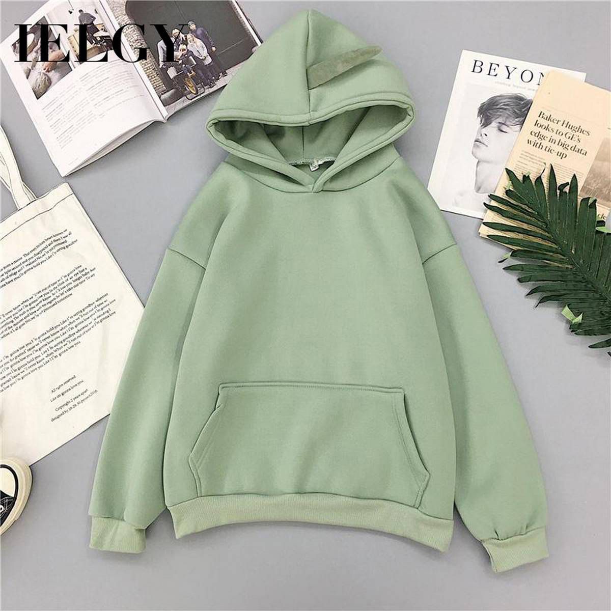 Korean version of loose plus velvet padded hooded top