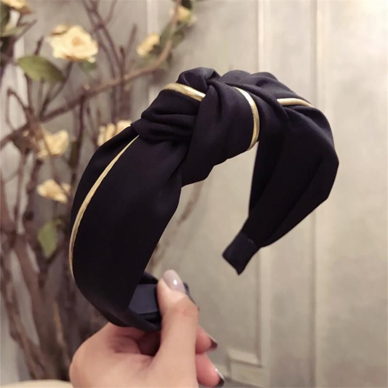 Women's Korean HighgraStriped Headband Simple Solid Color Gold SiFemale Hairband Headwear Accessories