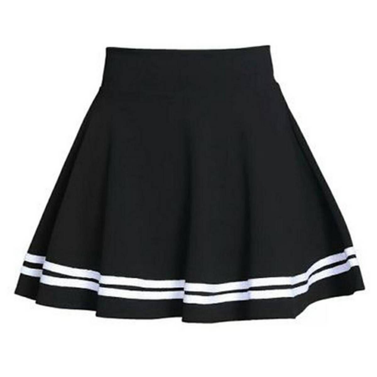 Women High Waist Stripe Pleated A Line Mini School Skirt