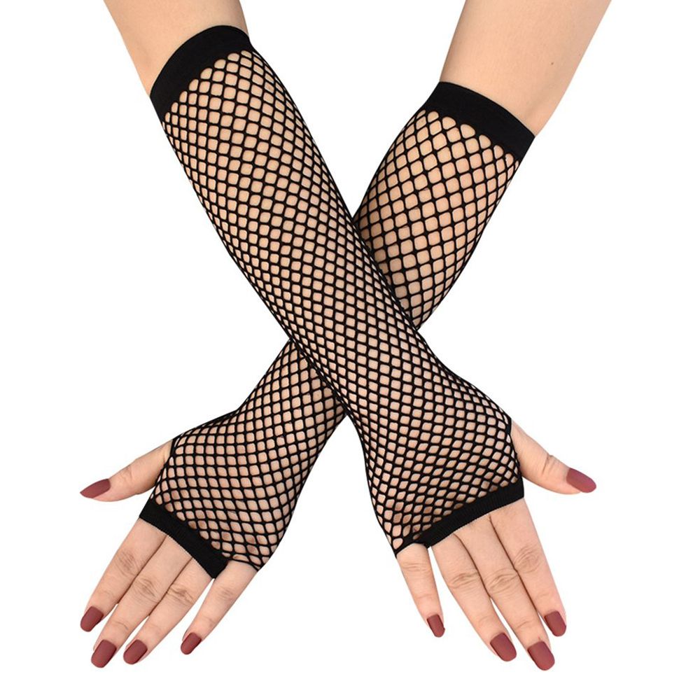 Ladies Black Fishnet Gloves 1 Pair Nylon Gloves For Weddings Evening Parties