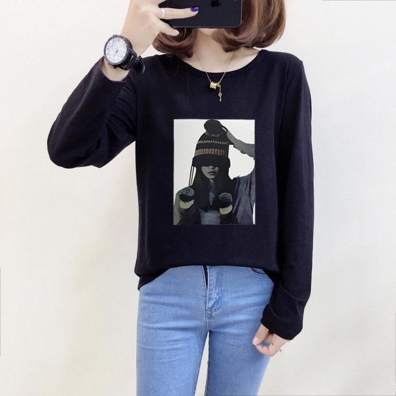 Korean Fashion Dress Woman Autumn Dress Korean Version Top Shirt Female Long Sleeve Fall Slimming Pure Color T-Shirt Blouse