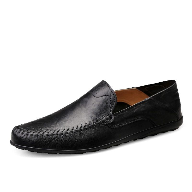 ZUNYU Leather Men Casual Shoes Mens Loafers Moccasins Breathable Slip on Black Driving Shoes Plus Size 37-47