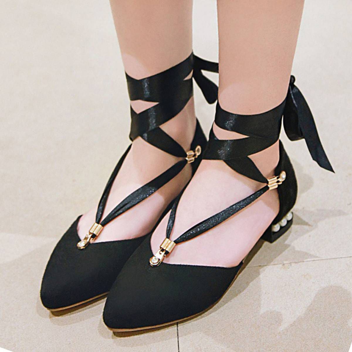 Shoes For Women New Casual Shoes ClearanceWomen's Ladies Pointed Toe Lace Up Pearl Hollowed Out Casual Single Shoes