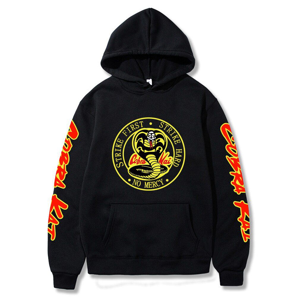 COBRA KAI Hoodies Strike Hard Strike First No Mercy printed Hooded Cobra Kai Casual Pullovers Hoodie