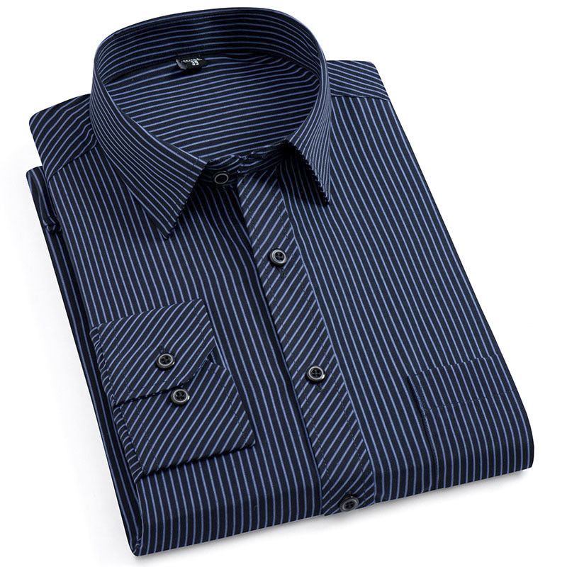 New Plus Size Mens Striped Dress Shirt Non-iron Formal Fashion Social Long Sleeve Business Work Smart Casual Shirt For Man