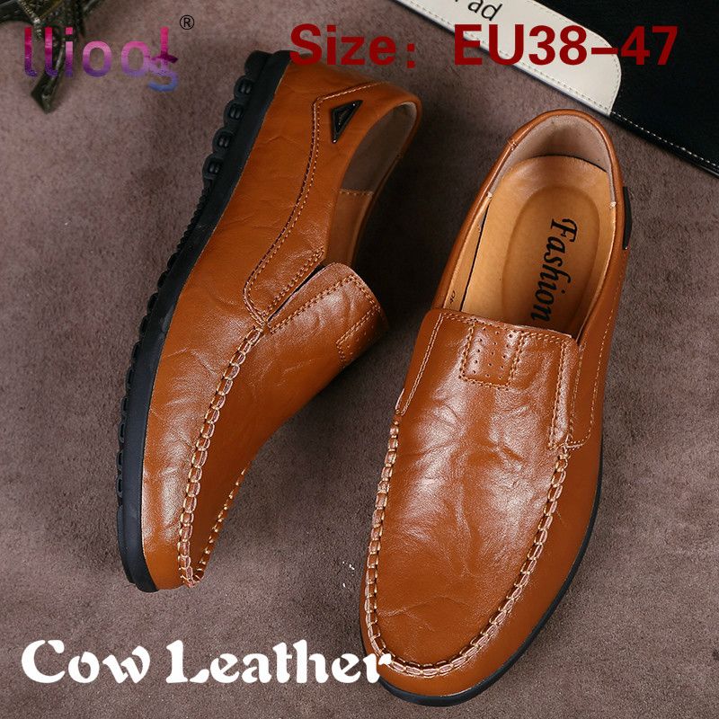 Summer New Beanie Shoes Large Size：EU38-47 46 45 Men's Leather Korean Version of The Wild Trend Tide Brand British Casual Soft Bottom Lazy Shoes Men's Fashion Dad Shoes