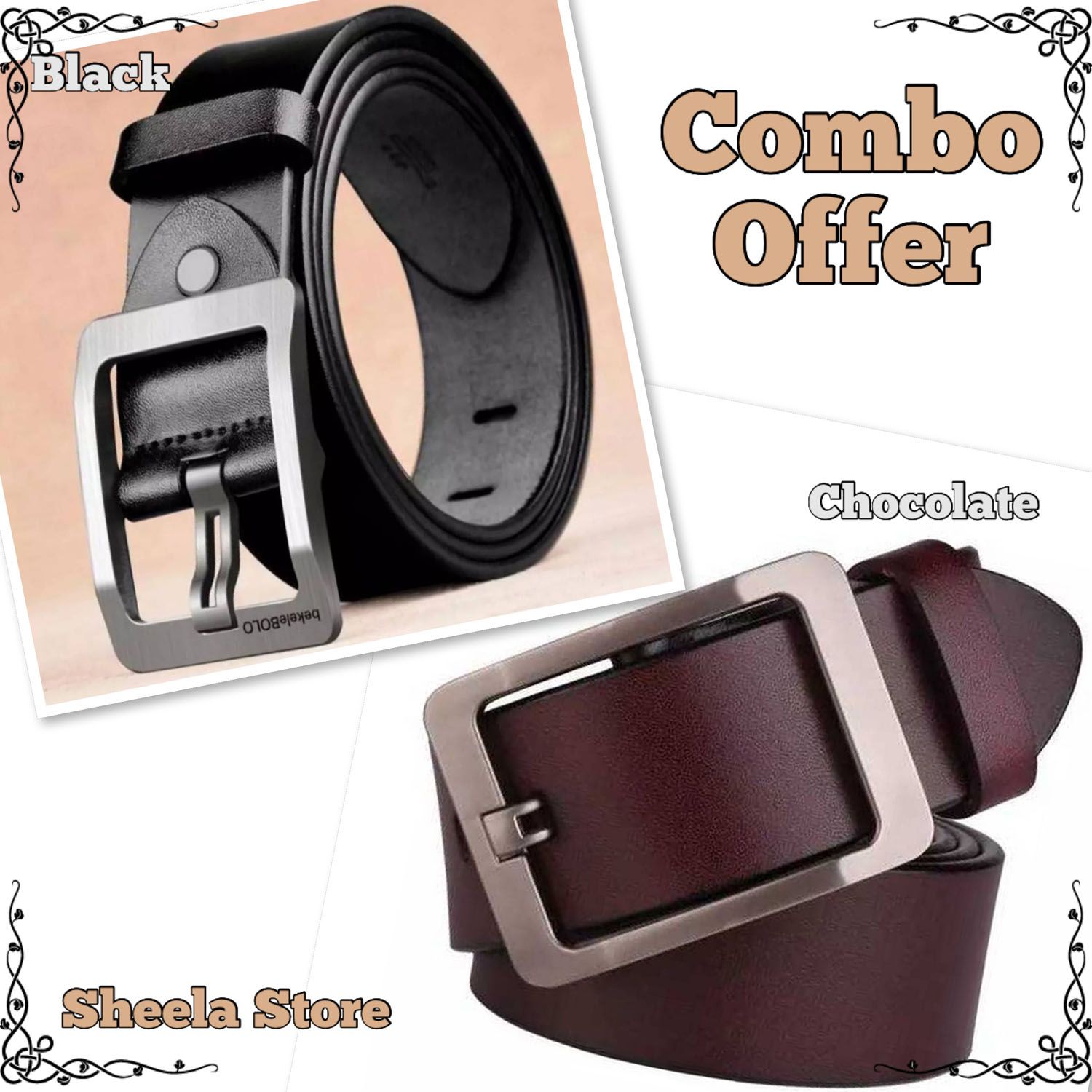 Black and Chocolate colour belt combo Offer: 654