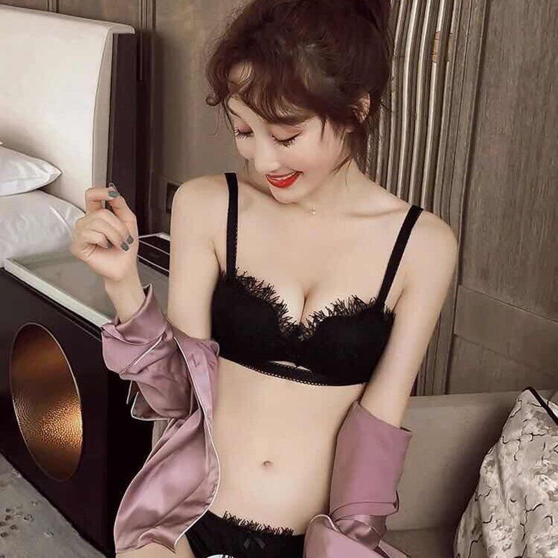 Womens Female Push Up Green Black Lace  1/2 Cups Bra Lingerie , Ladies Women Bralette  , Wireless Underwear for Women
