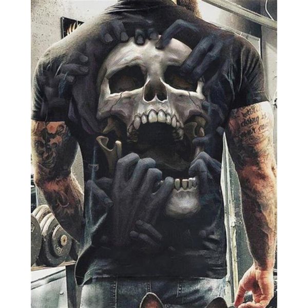 2021Summer New Skull Printed O-Neck TShirt For Men Casual Oversized Short Sleeve Clothes Streetwear Hop 3D Printing Top Tees