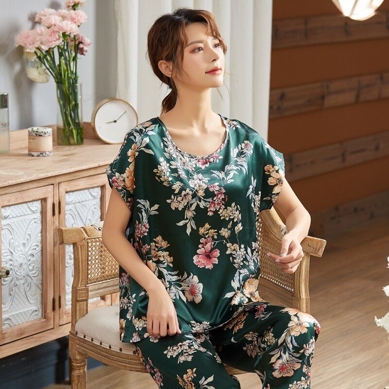 Sexy Women's Nightie Home Clothes Plus Large Size 5XL Satin Silk Pajamas Sets Female Short Summer Nightgowm Pjs Pyjama pijama