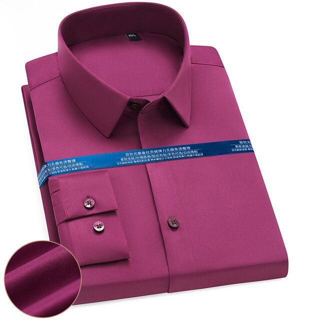 Men's Long Sleeve Stretchy Silky Non-iron Dress Shirt Pocketless Formal Business Office Standard-fit Wrinkle Free Casual Shirts