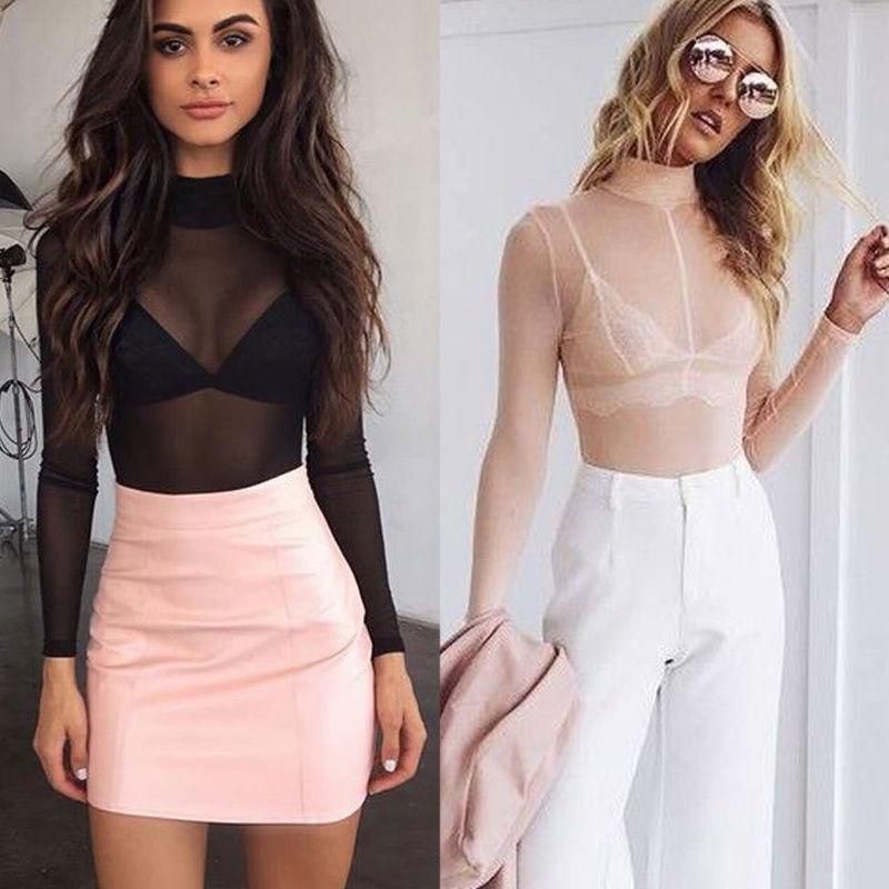 Fashion Women Long Sleeve Shirt Casual Blouse Loose Mesh Sheer Tops T Shirt