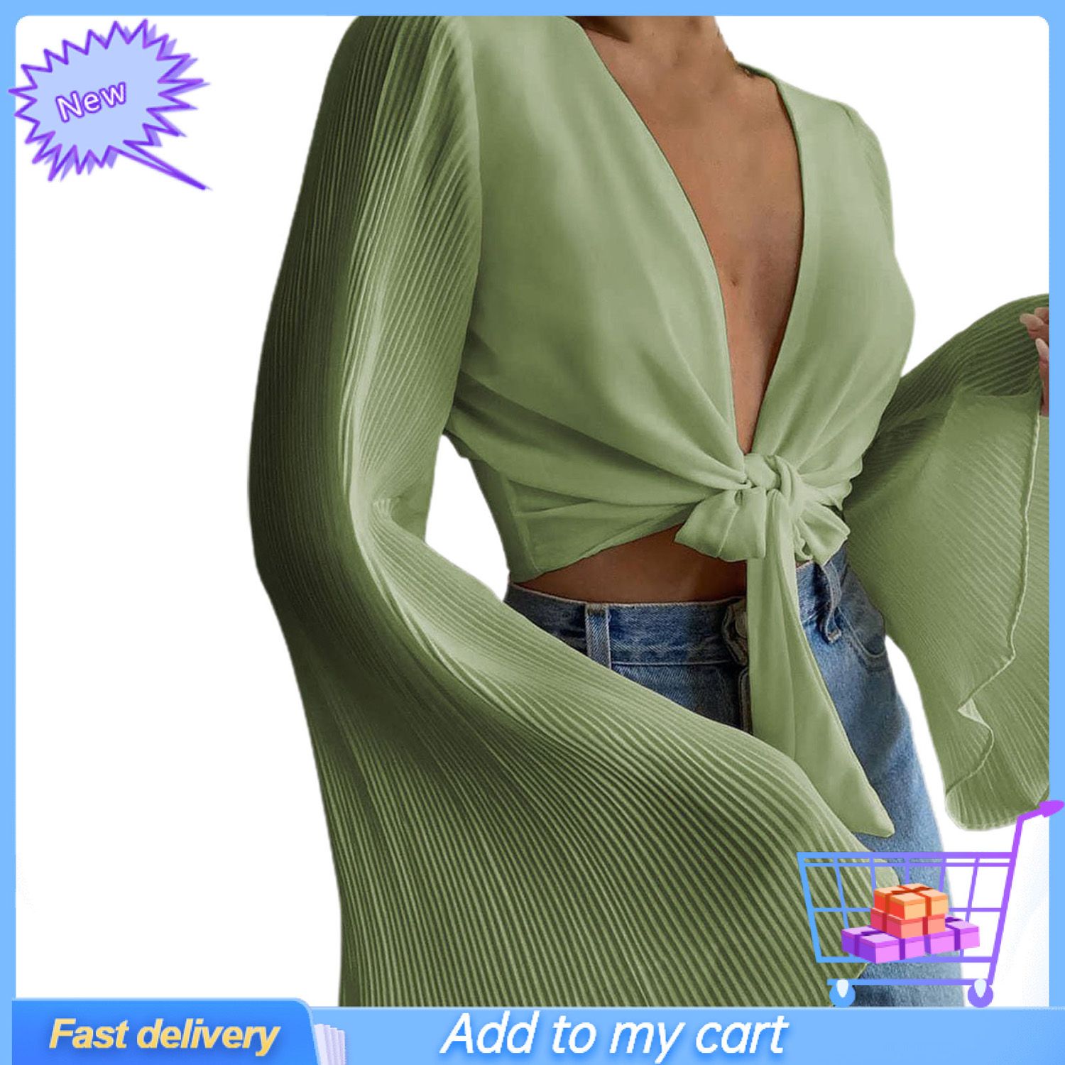 Blouse Long Flared Sleeve Breathable Female Women Deep V Neck Solid Color Tops for Daily Wear