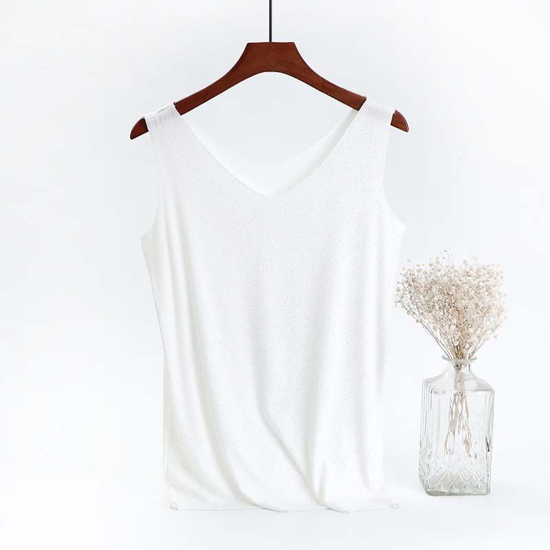 Summer New Sequin Tank Top Casual V-Neck Women's Comfortable Fitting Soft Bottom Vest Bling Bling Top W801