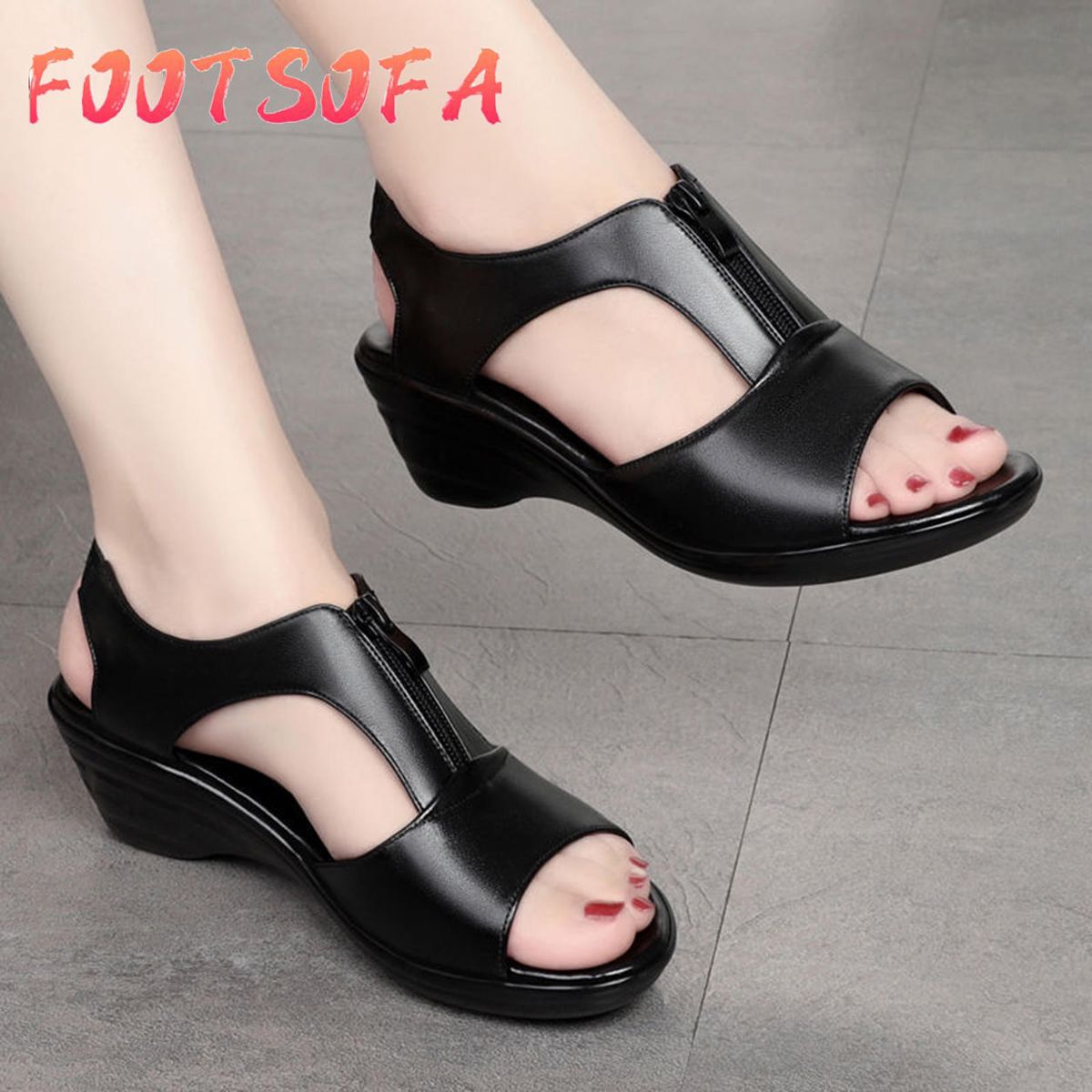 Slippers For Women Wedge Sandals For Women Leather Platform Ssandals Wedge Slippers For Women Roman Shoes New 080506