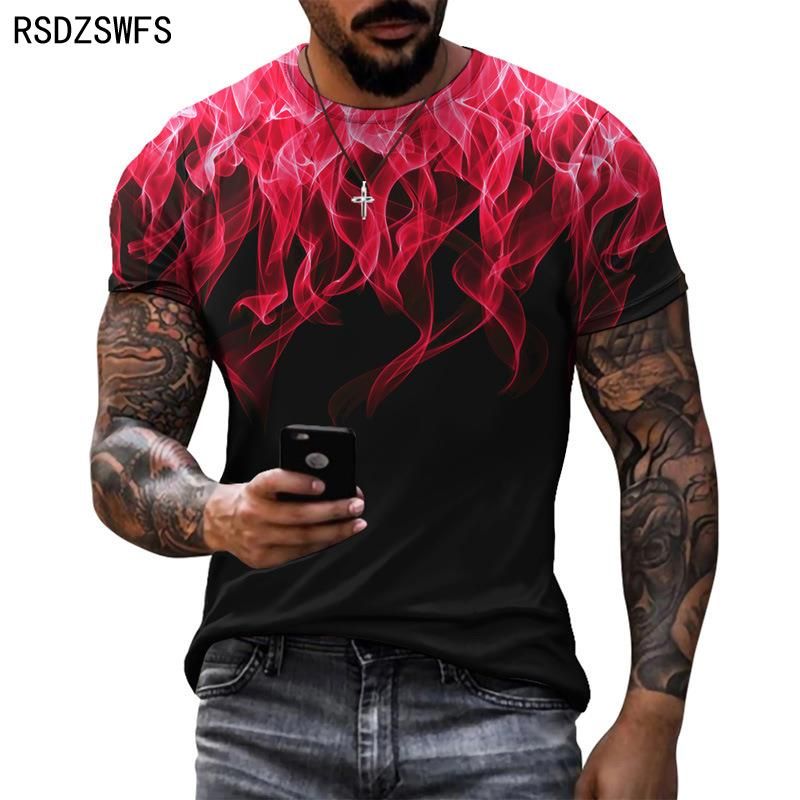 Colorful Flame Graphic 3D Print Men's T-Shirt Fashion O-Neck Short Sleeve Street Trendy Oversized T Shirt Casual Male Tops Tees