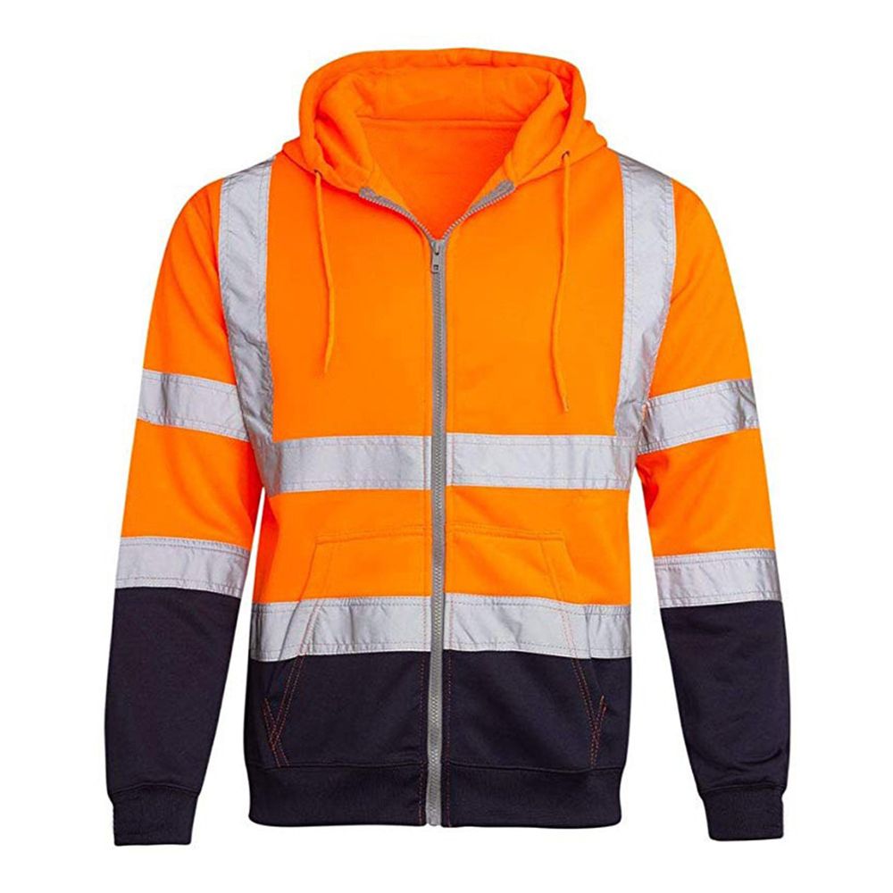 Men's Reflective Strip Hoodie Fashion Long Sleeve Color Matching Hooded Fitting Zipper Sweatshirt for Fall Daily Casual Wear