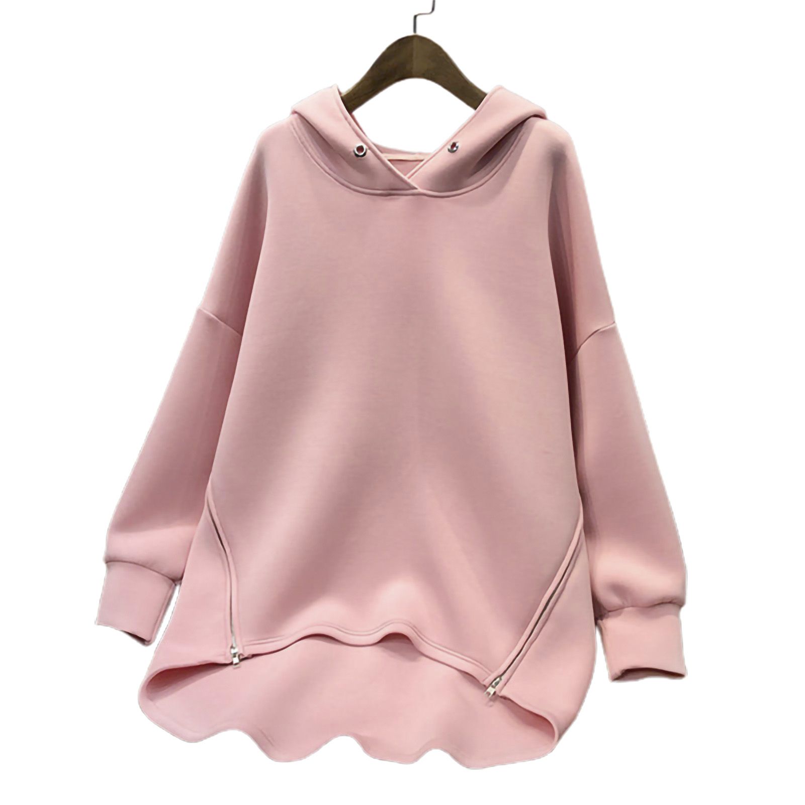 Women Hoodie Solid Color Pure Color Ribbed Cuff Sweatshirt