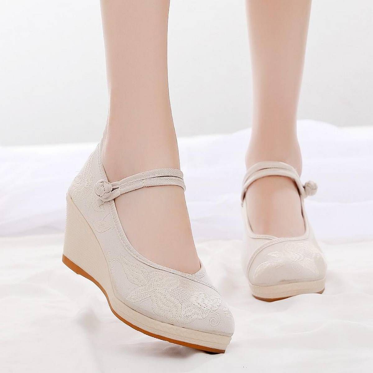 Korean Sandals for Women Women's Wedges Embroired Canvas Shoes Chinese Style Soft Bottom Casual Shoes Women Casual Flat ShoeFashion Shoes Work