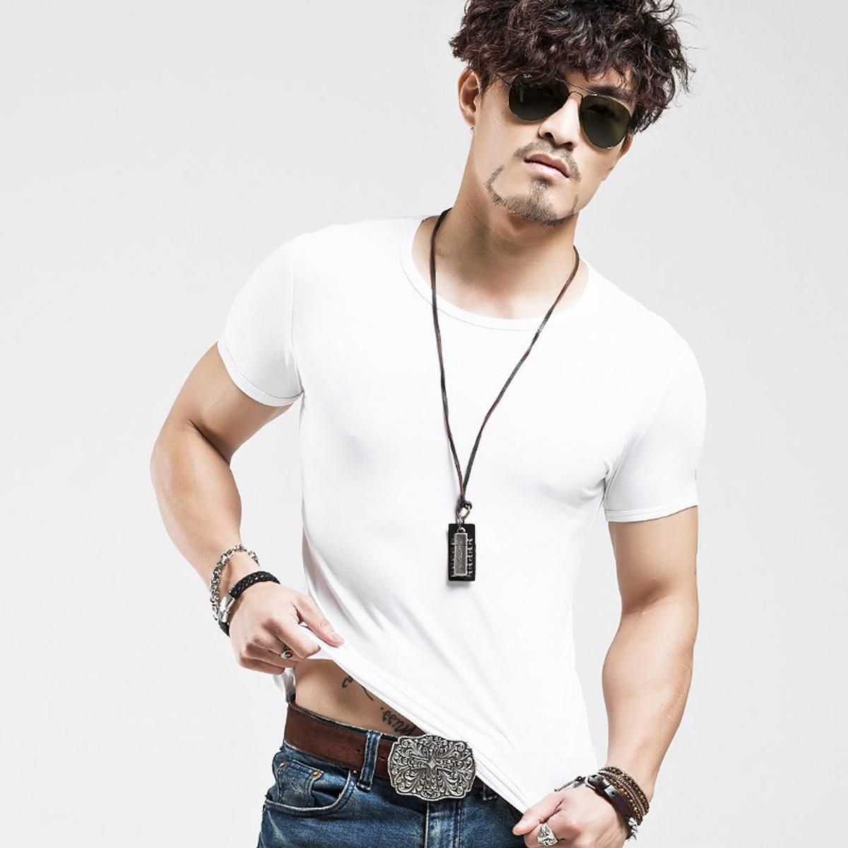 V Collar Men T-Shirt Short Sleeve Mens T Shirt Half Sleeve Lycra Cotton Man T-Shirt For Male Tshirt Clothing