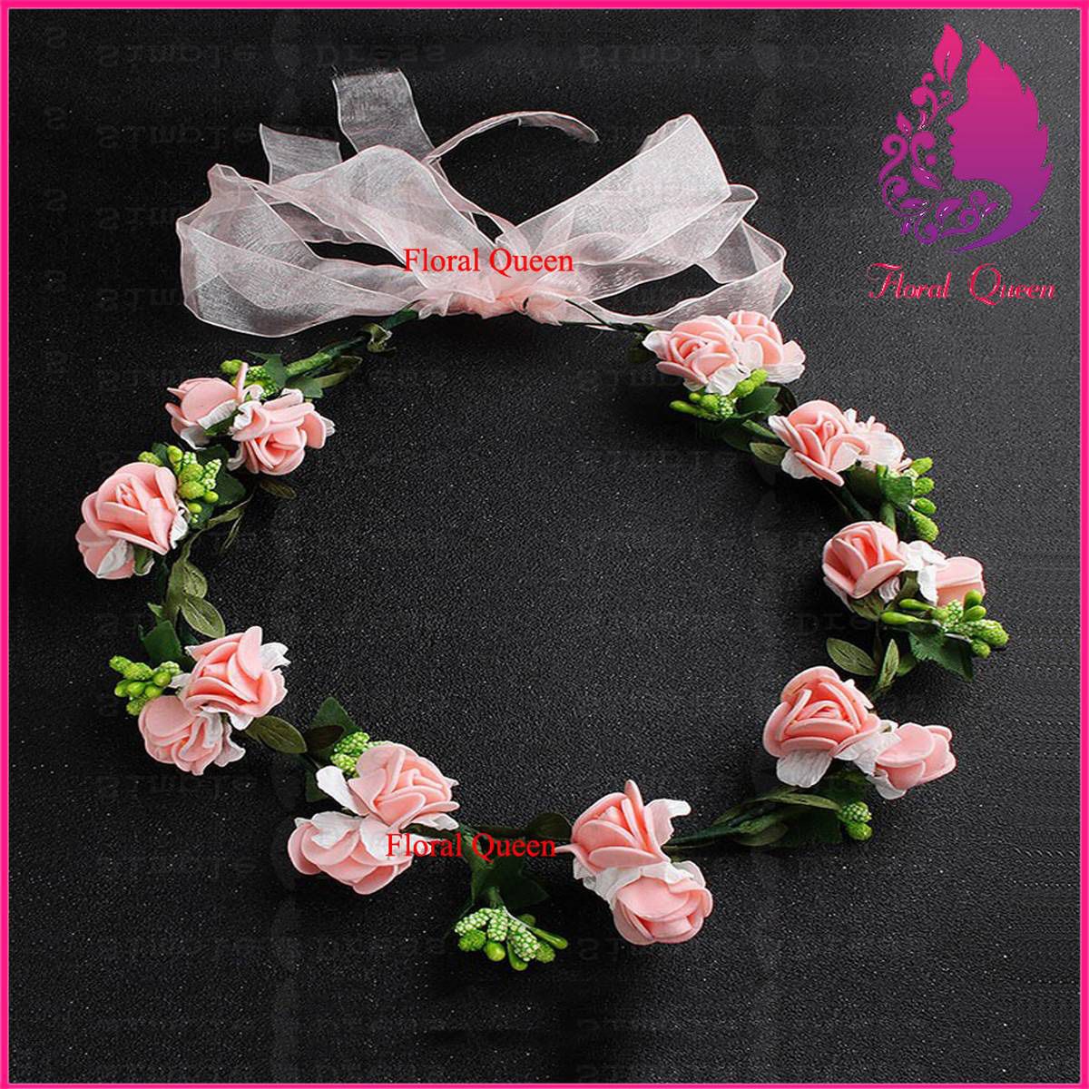 Artificial Flower Crown_Bridal Rose Crown_Pohela Baishakh Crown_ Mehedi Night Crown For Girls And Women - Pink - Hair Band