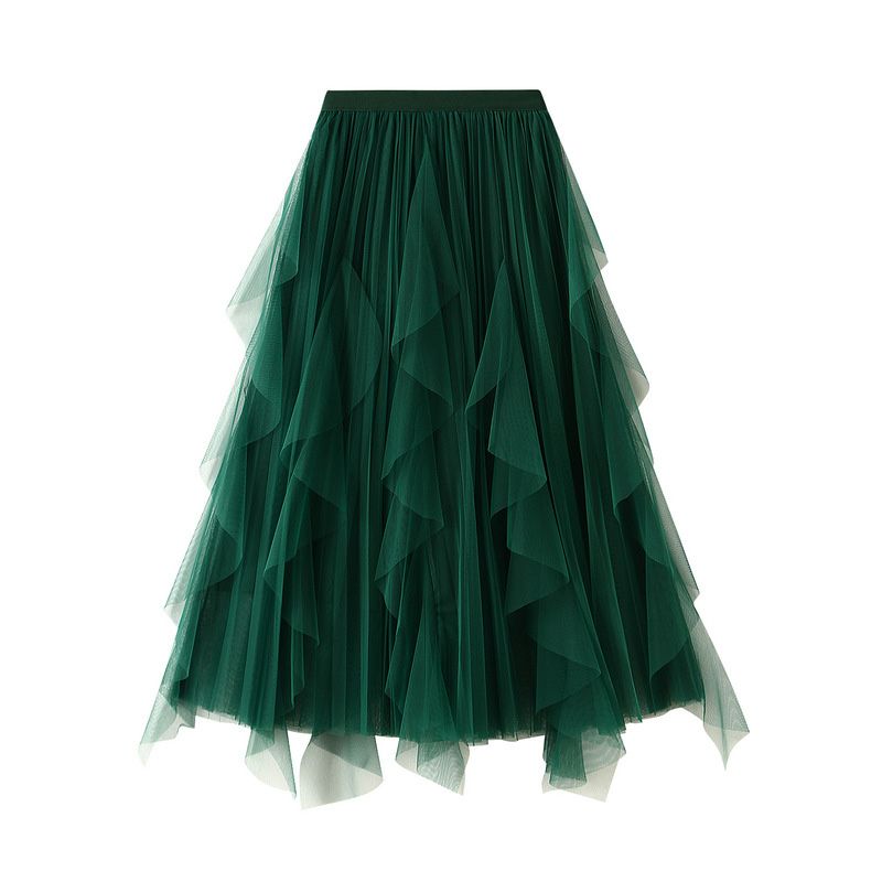 Tulle Long Maxi Skirt Women Fashion Korean Cute Pink High Waist Pleated Skirt Mesh Female Lady Aesthetic Faldas with nice material