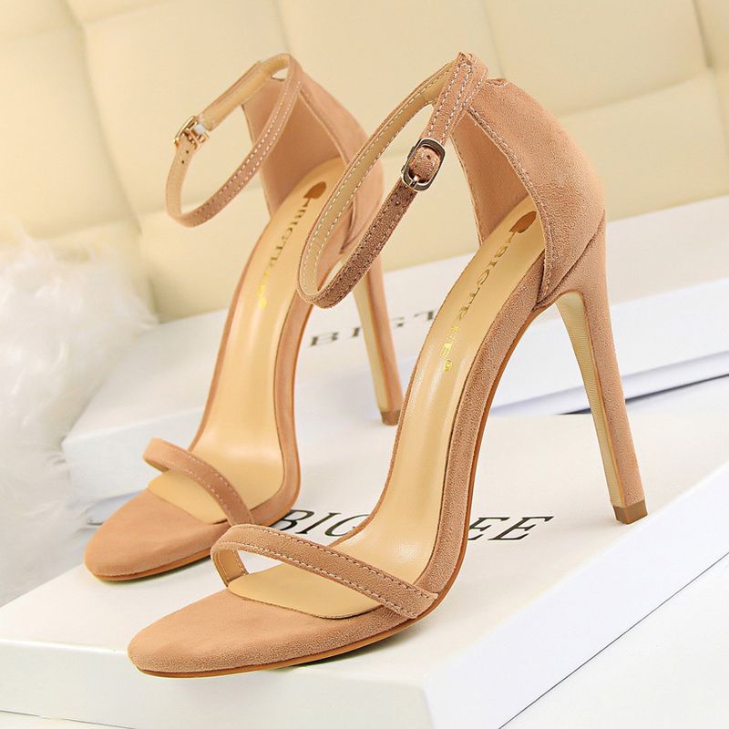 【ALLGOOD】The New High Heels Women Western Style FashionSandals Women Super High Fine Heel High Heels Suede Open Toe