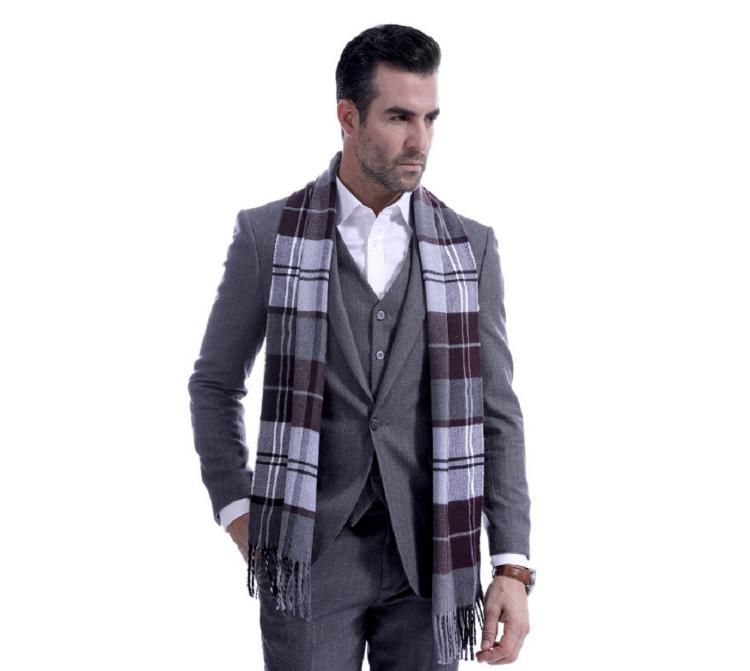 Mens Fine Soft Thermal Scarf Check Plaid Warm Winter Shawl Neck Wrap Long Scarf