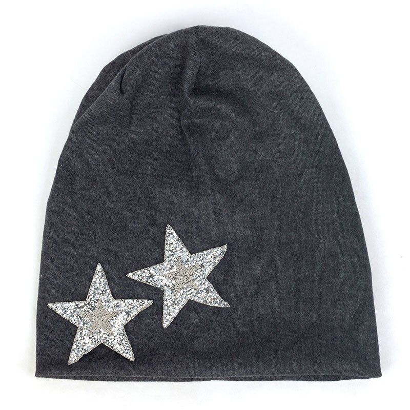 Geebro Women Rhinestones Star Casual Beanies Hats Soft Thin Cotton Baggy Skullies Hats Cap Ladies Girls