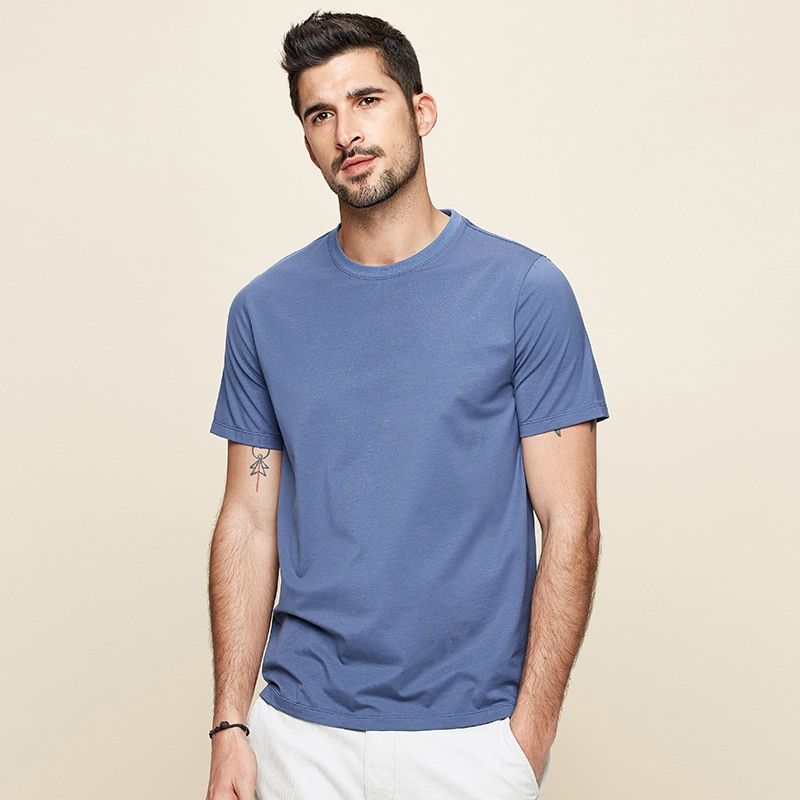 Summer T-shirt Men Slim Basic Short Sleeves Modal Tshirt  Running Breathable Cool Top Elastic Plus Size 5939