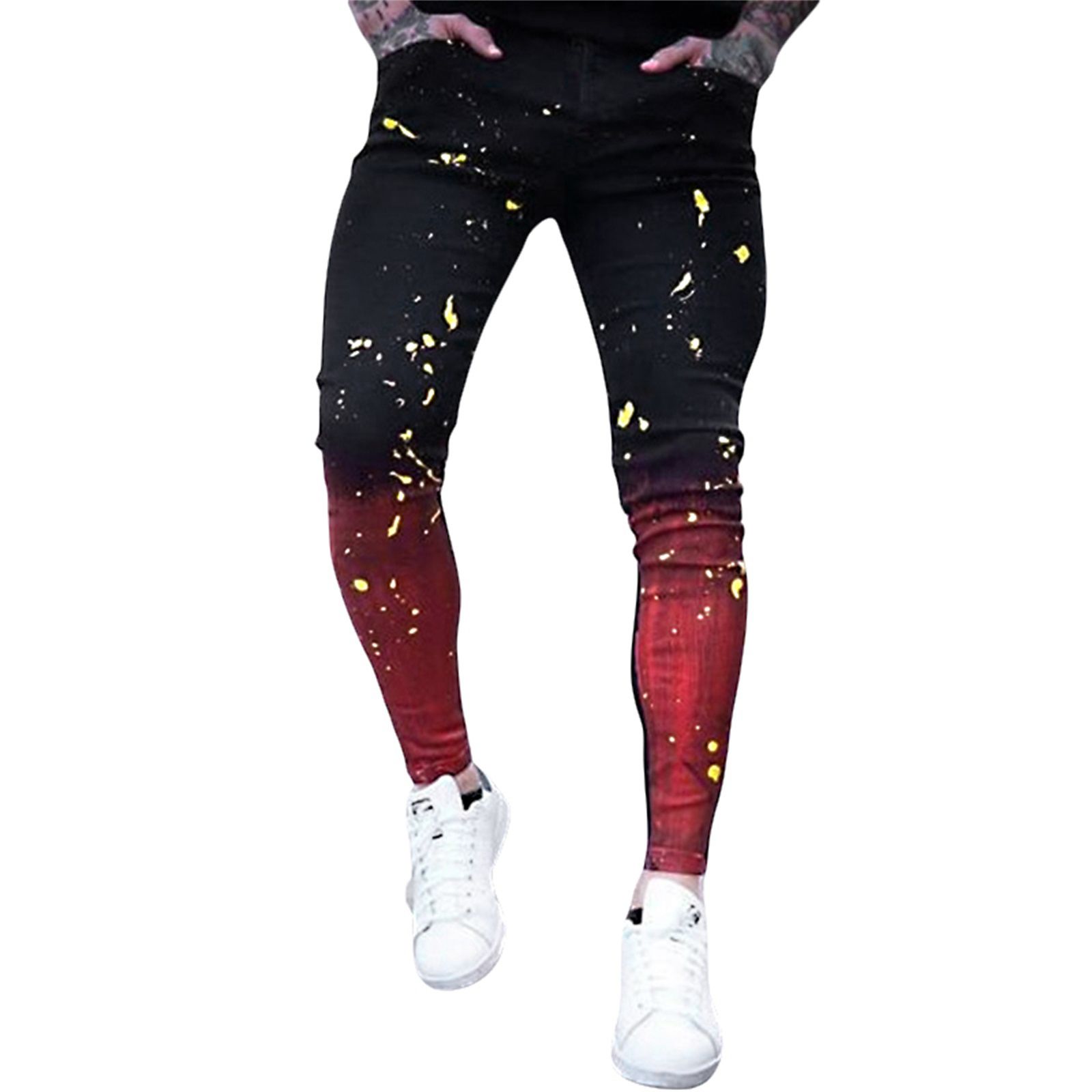 Men Denim Trousers with Gradient Appearance, Skinny Fit Pocket Decoration Spring Clothing