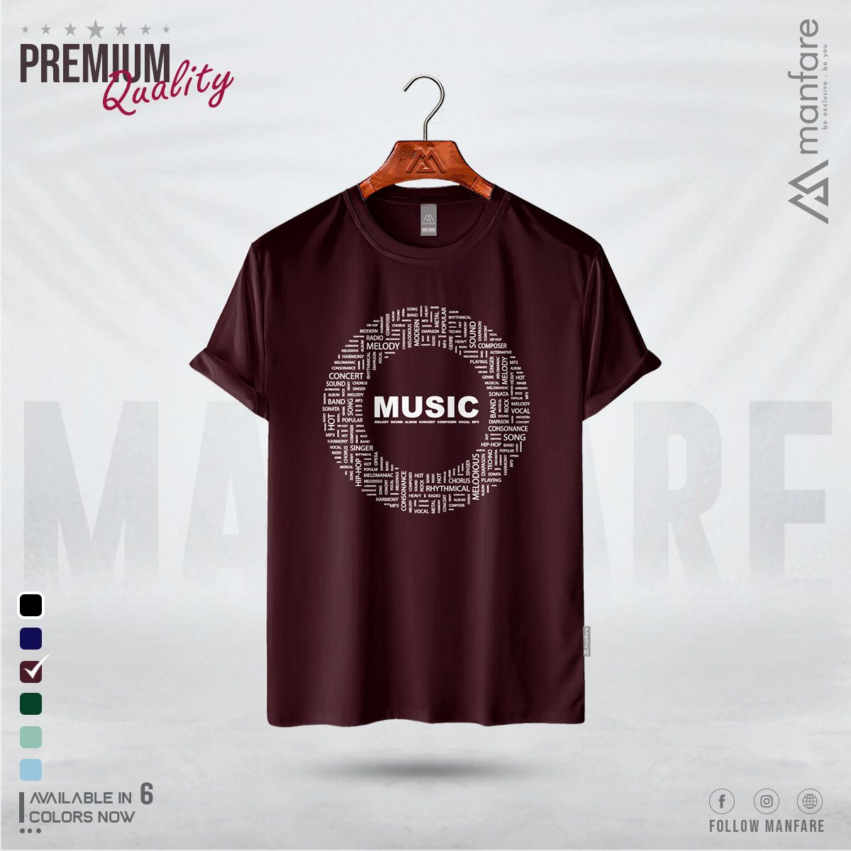 Manfare'S Music Typographic T Shirt For Men