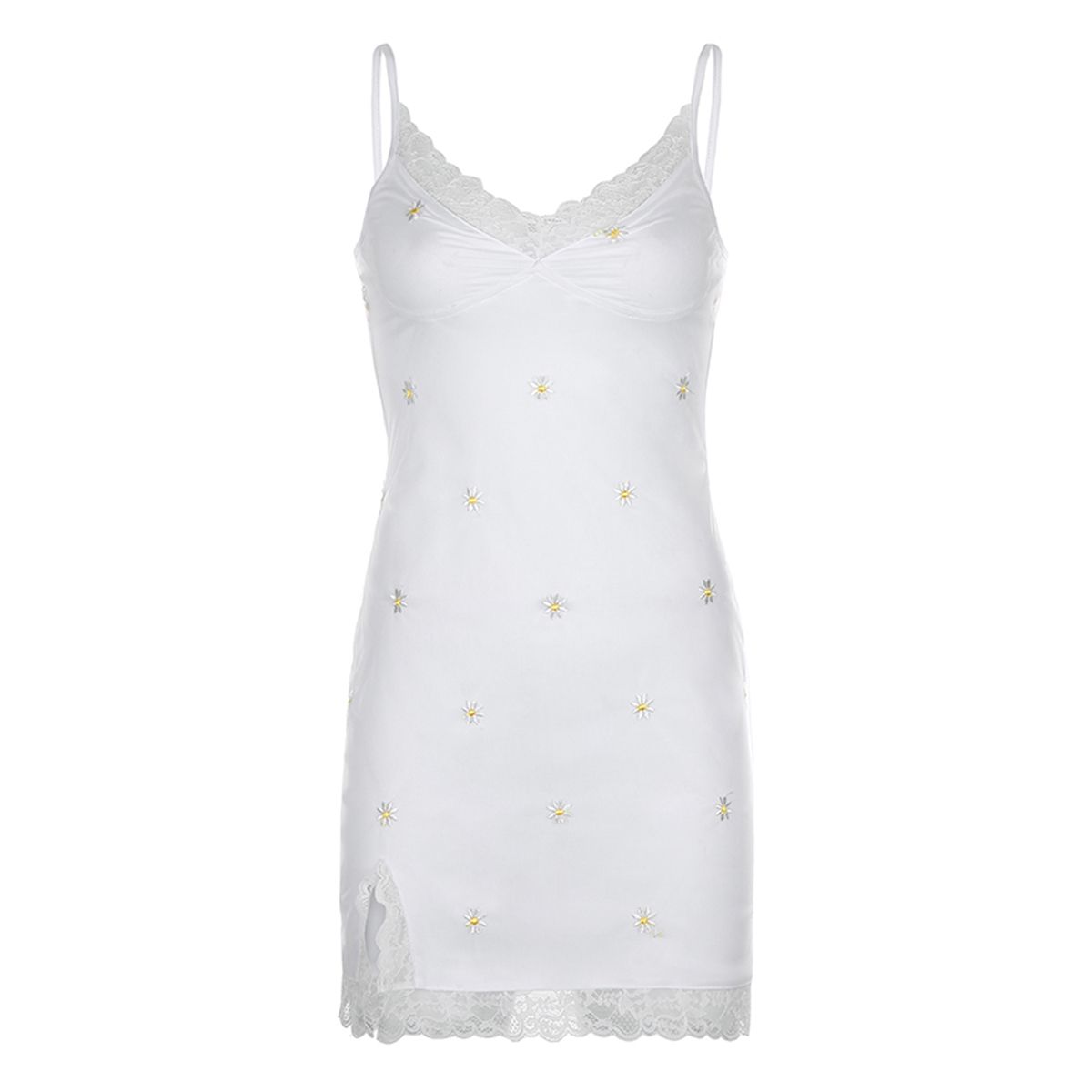Women’s Summer  Suspender Dress Fresh Flower Embroidery Lace V-neck Backless Short Dress