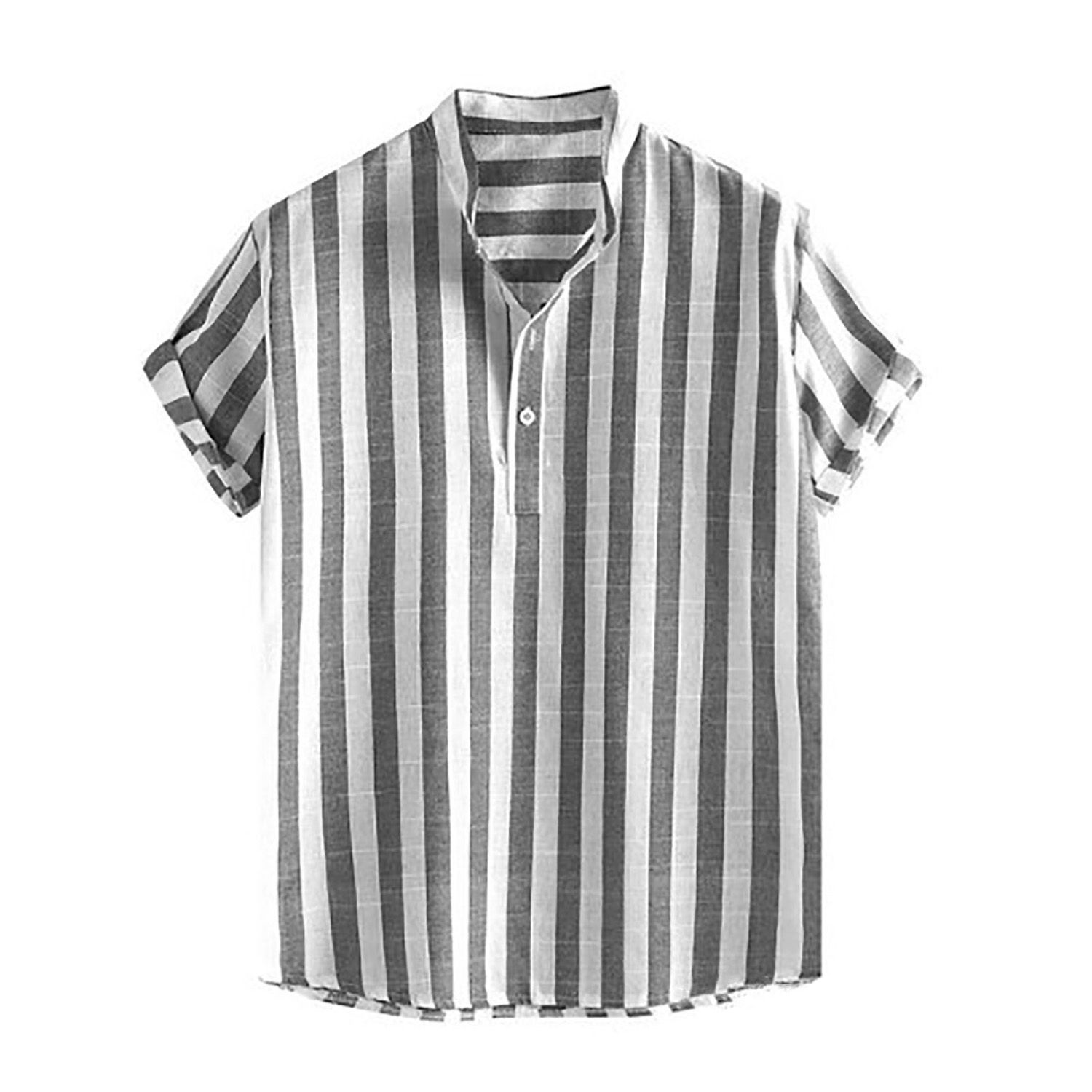 Striped Shirt Stand Collar Fashion Striped Print Casual Shirt