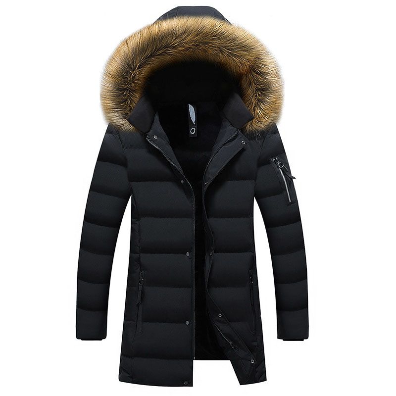 Autumn and Winter Plus Velvet Big Cotton Jacket Men's Mid-Length Hooded Cotton Jacket Tide Warm Cotton Jacket Men's