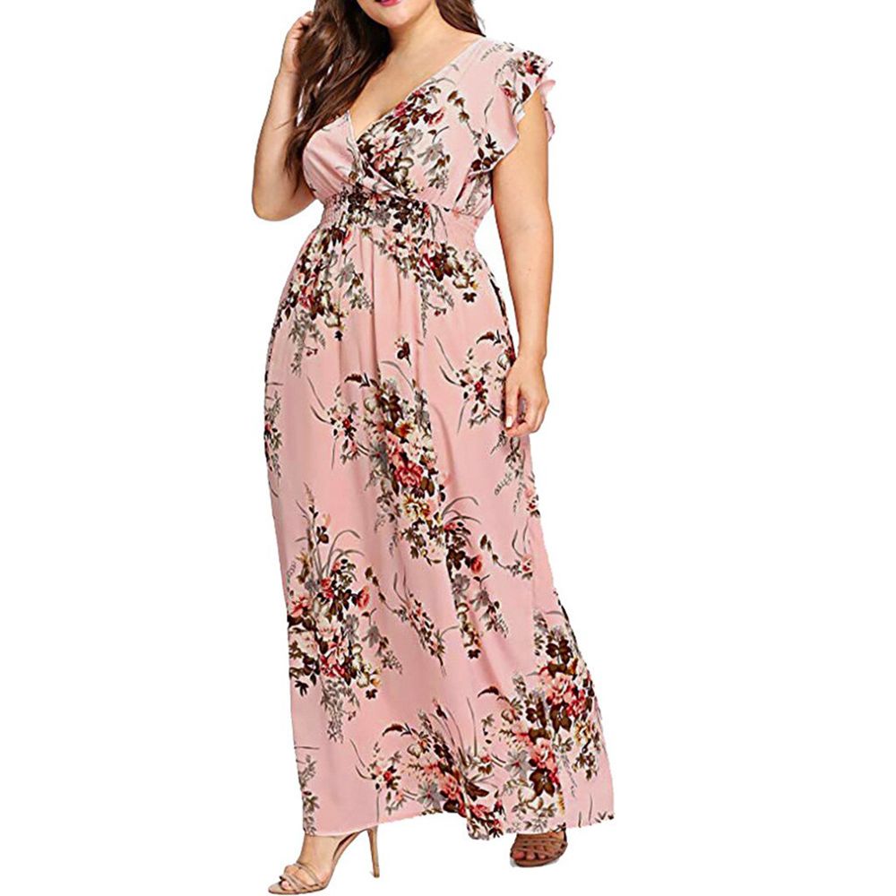 Women Dress 2021 Casual Short Sleeve Long Dress Boho Floral Print Maxi Dress V Neck Bandage Elegant Dresses Vestido Plus Size