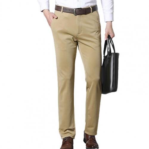 Classic Casual Men Pants 2021 Solid Color Stretchy Autumn Mid Waist Straight Loose Trousers for Business Male Elastic Trousers