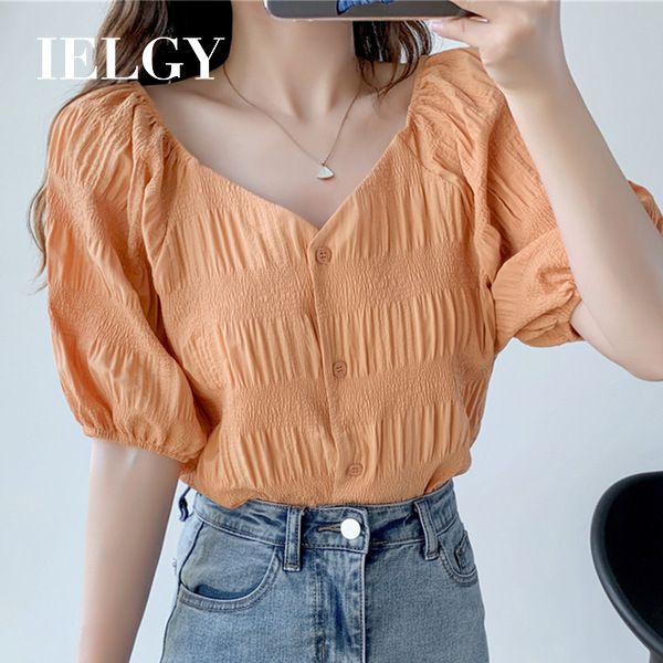IELGY short-sleeved shirt women summer design sense temperament retro shirt