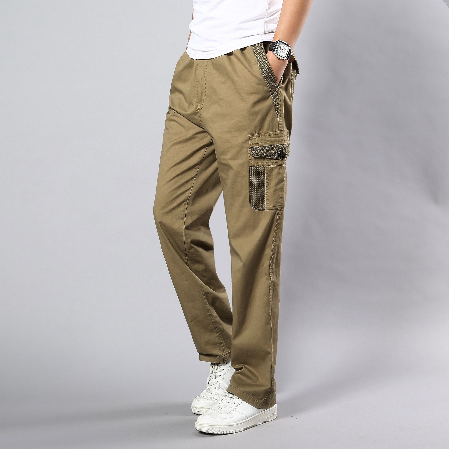 Men Casual Workwear Cotton Pants Men Pocket  Loose Straight Leg Pants Stretch Cargo Pants Jogging Men Oversized Size 5Xl