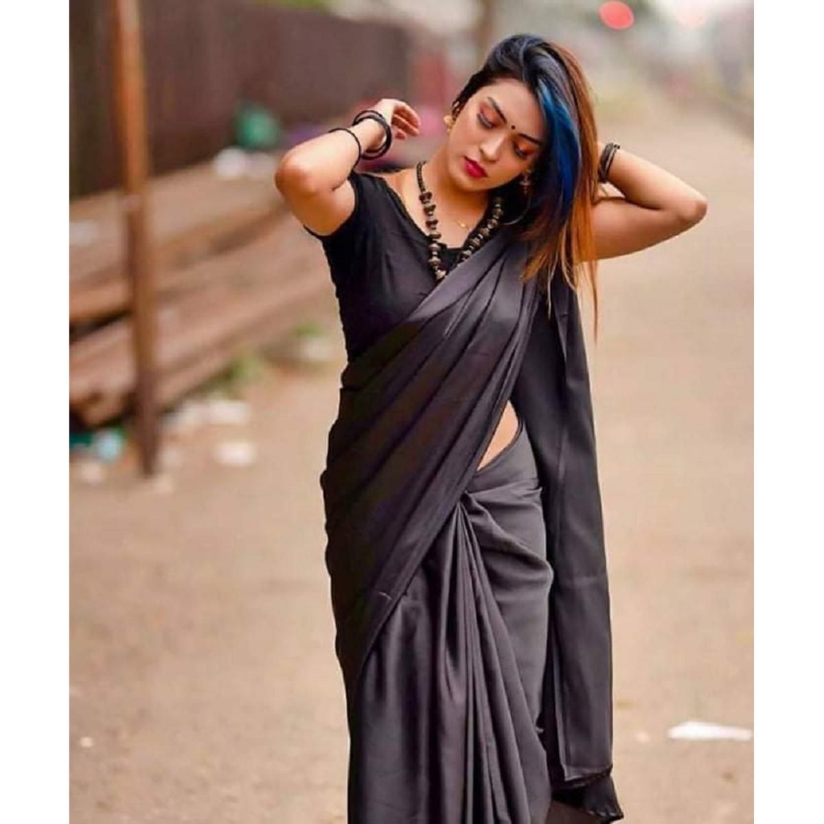 Japani Soft Silk Sharee For Women   Black Color