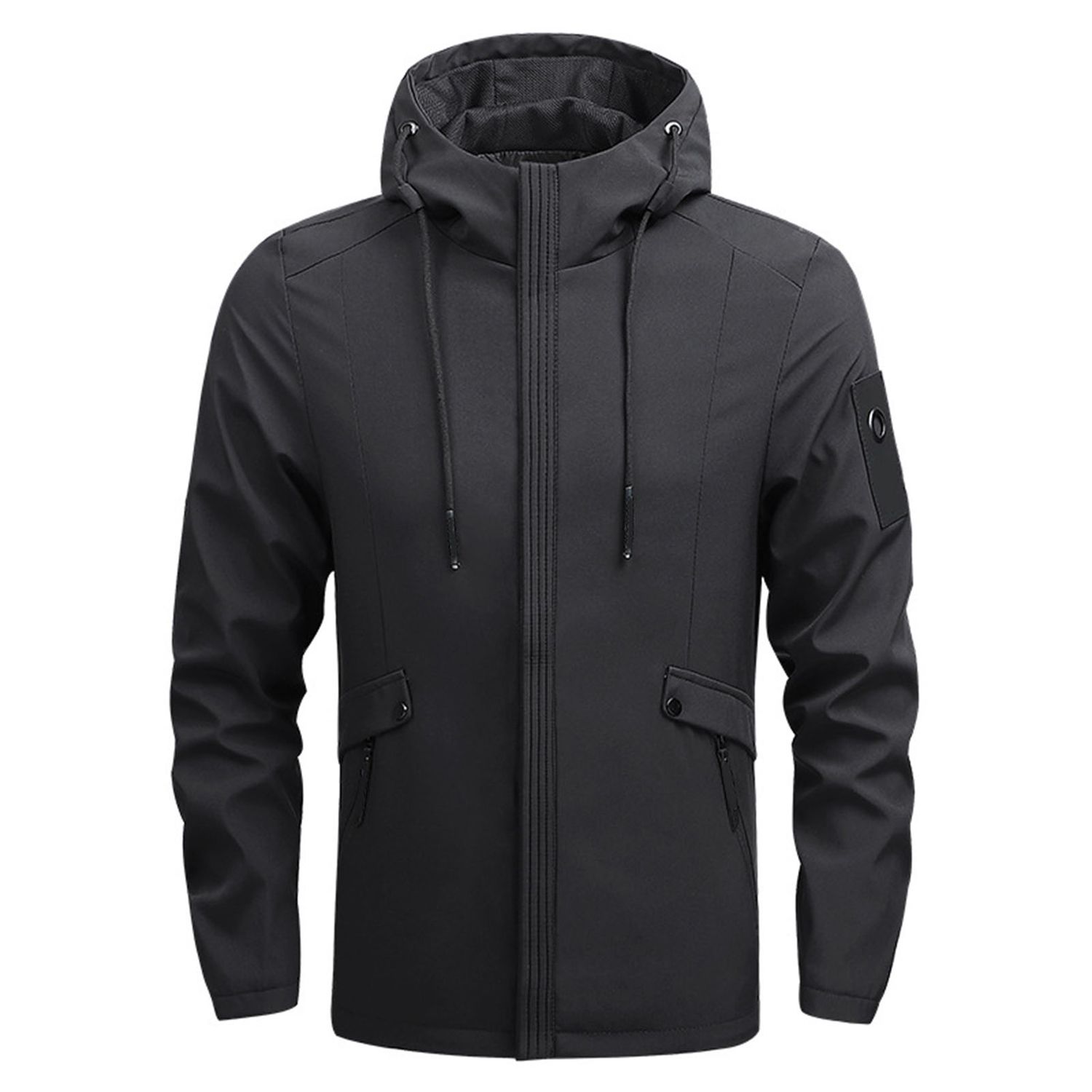 Jacket Coat Thin Type Hooded Drawstring Solid Color Jacket Coat