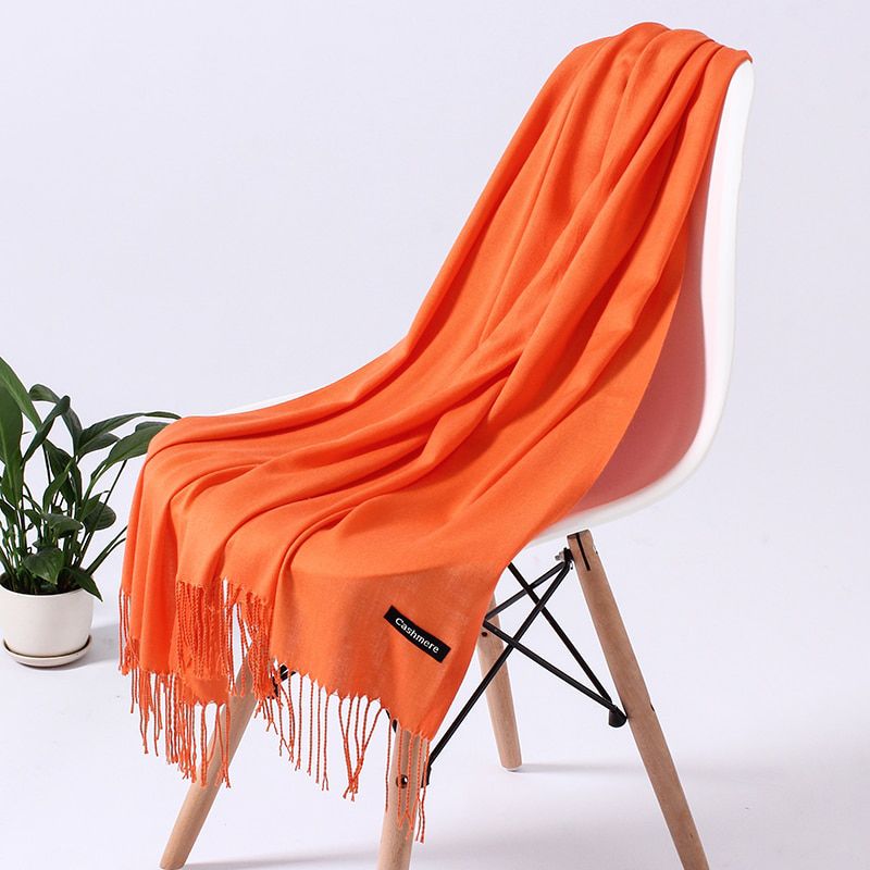 Fashion Solid Color 2021 Women Scarf Winter Hijabs Tessale Tassels Long Lady Shawls Cashmere Like Pashmina Hijabs Scarves Wraps