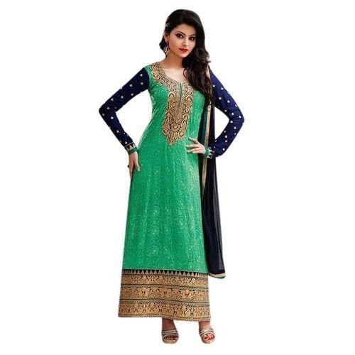 Unstitched Light Green Cotton Block Printed Salwar Kameez For Women